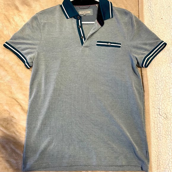 Ted Baker Collared Polo Shirt - Blue/Size 3 (Medium) - Picture 1 of 3